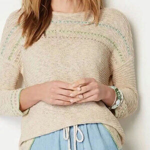 J.JILL NWT Barley Crochet Cotton Blend Knit Top in Multi Size L